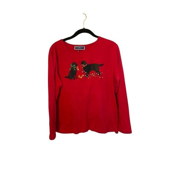 Karen Scott women’s long sleeve, red black lab dog T-shirt, size large ￼ - Picture 1 of 4